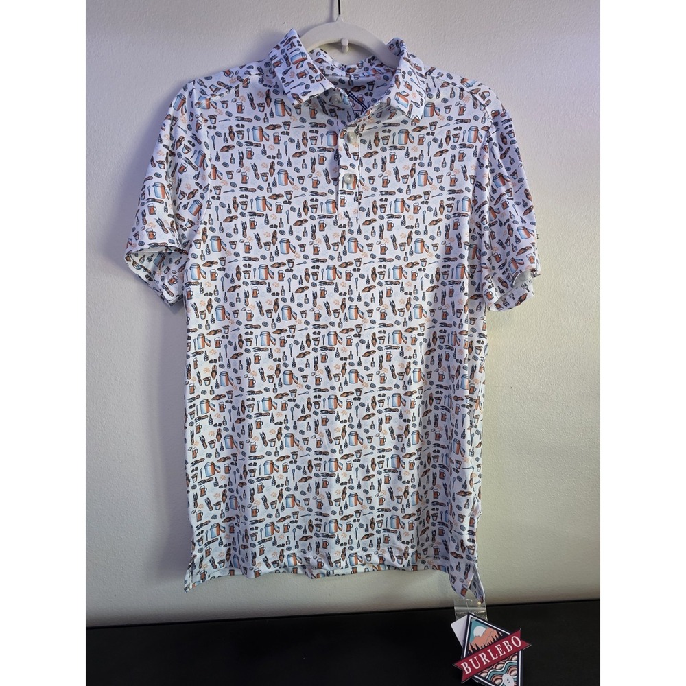 Burlebo Polo Shirt Men's Small White Graphic Crawfish Boil Performance NWT